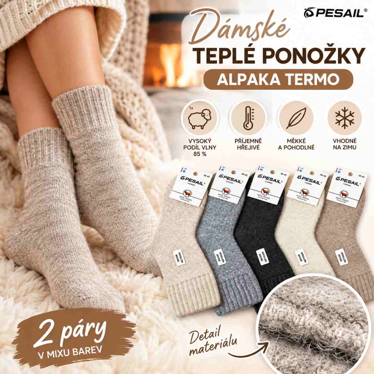 Dámské teplé vlněné ponožky ALPAKA TERMO Dámské teplé vlněné ponožky Alpaka TERMO, 2 páry v barevném mixu