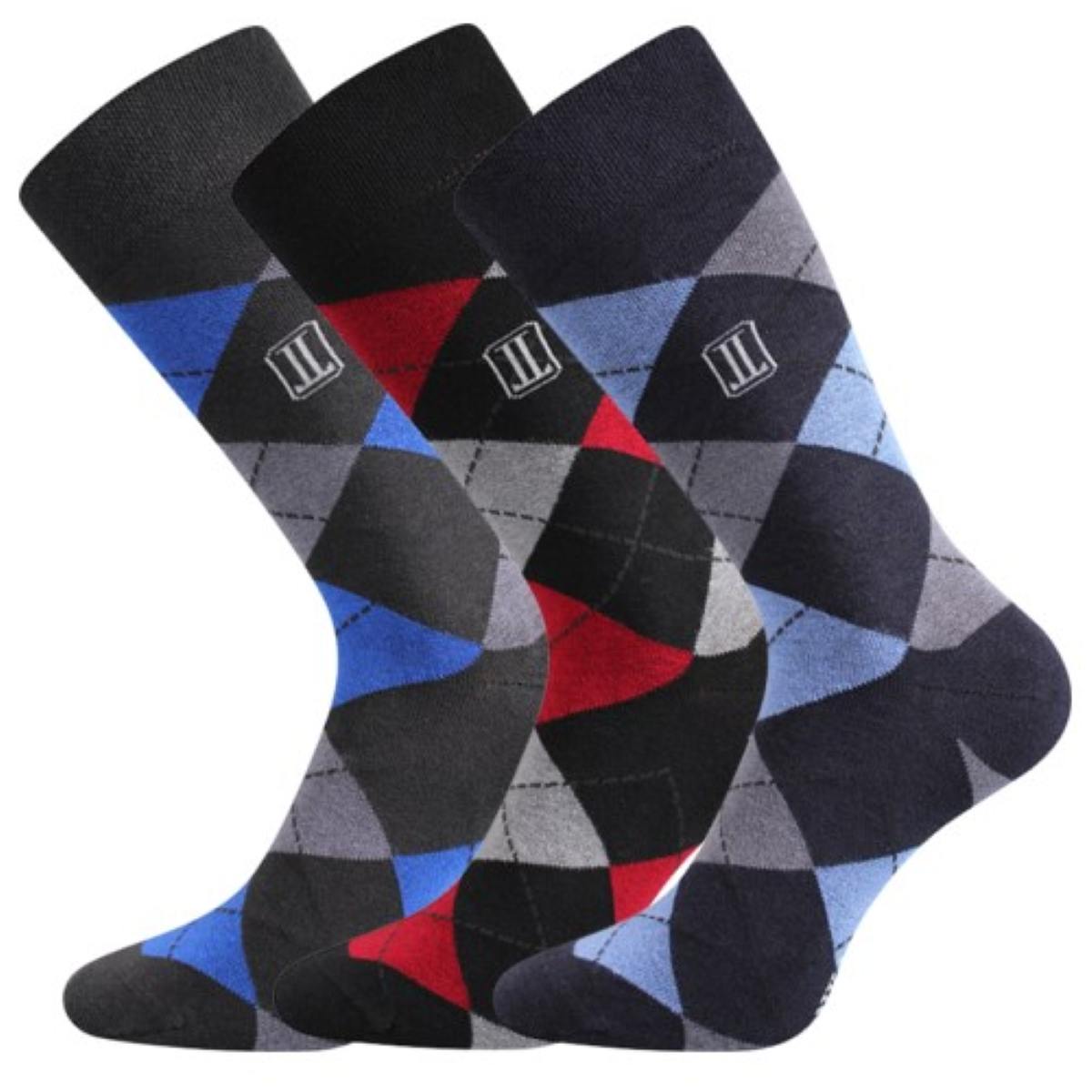 Ponožky trendy DIKARUS společenské KÁROVANÉ tmavé (3 páry) 43-46