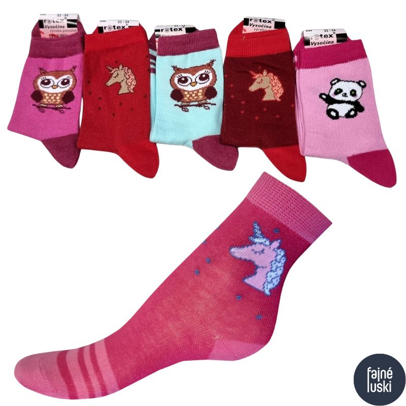Dětské bavlněné elastické ponožky se vzorem Holka balení 5 párů 35-37