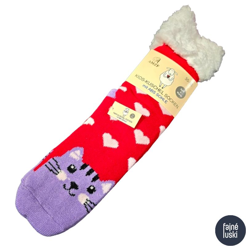 Dětské teplé protiskluzové spací ponožky na doma Vánoční  32-35 červená