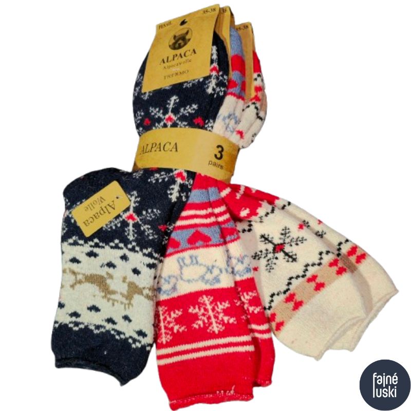 Dámské Vánoční ALPACA vlna ponožky 3páry 39-42