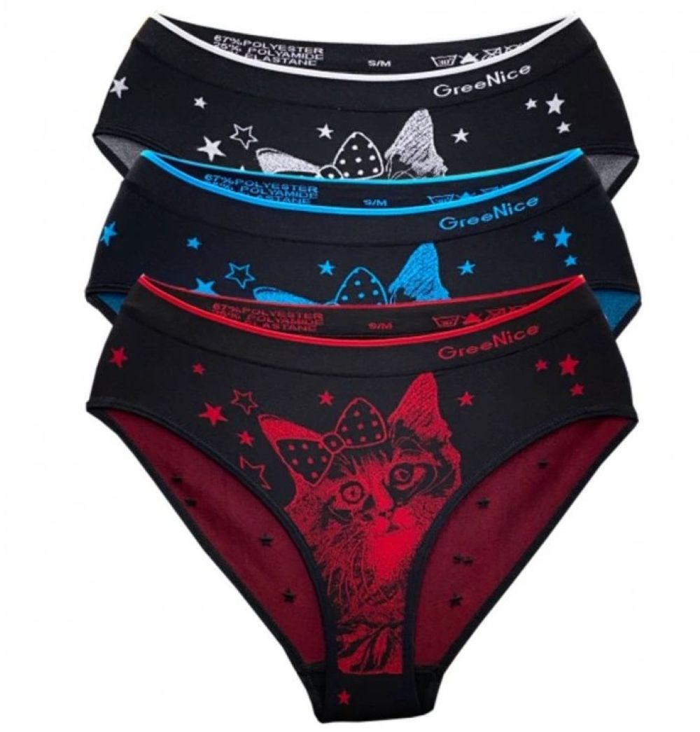 Dámské kalhotky bezešvé Greenice 3944 kočky L/XL šedá