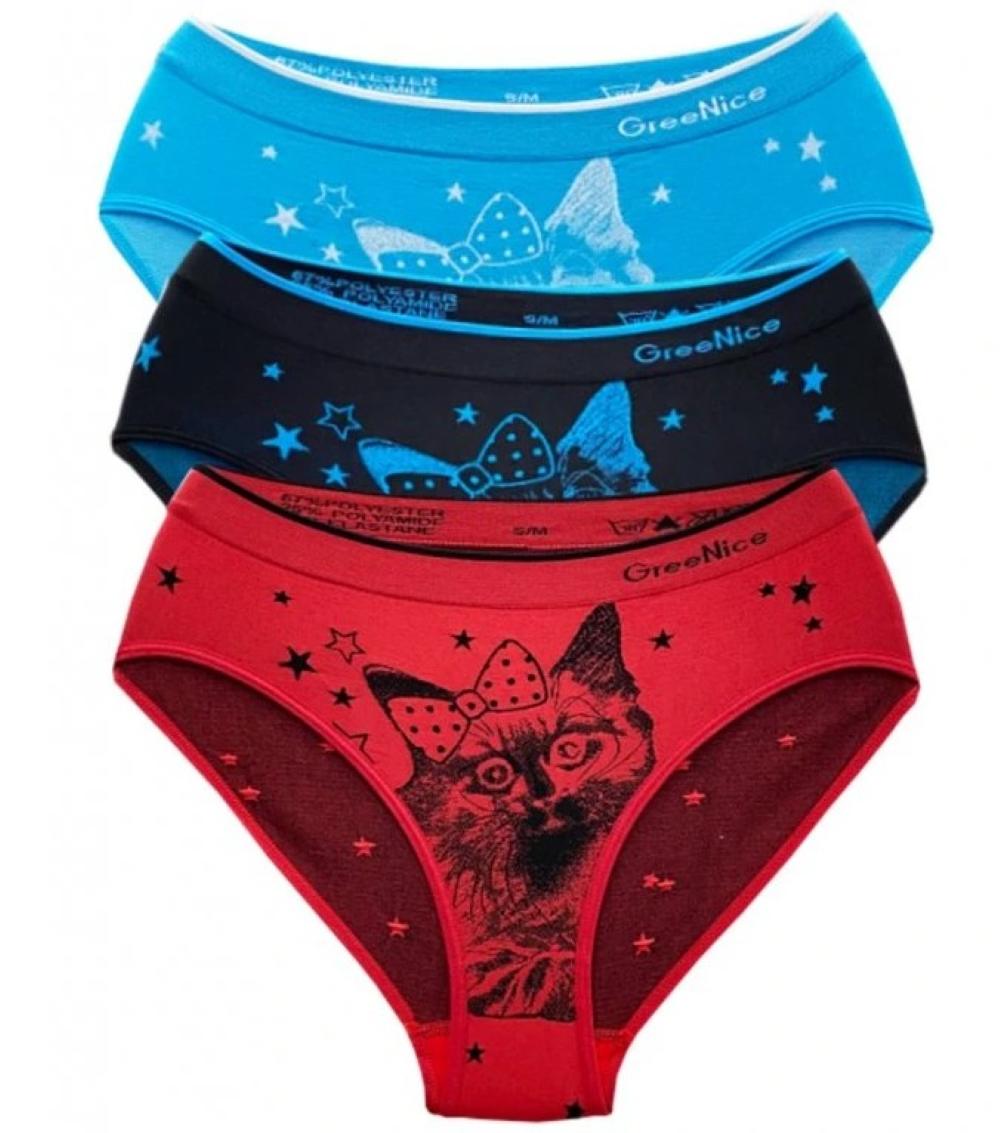 Dámské kalhotky bezešvé Greenice 3944 kočky L/XL šedá