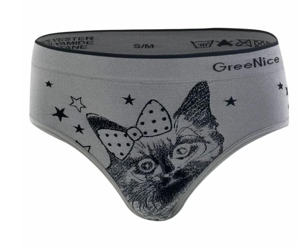 Dámské kalhotky bezešvé Greenice 3944 kočky L/XL šedá