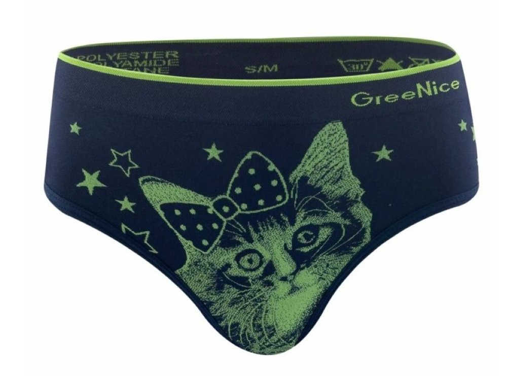 Dámské kalhotky bezešvé Greenice 3944 kočky L/XL tmavě modrá