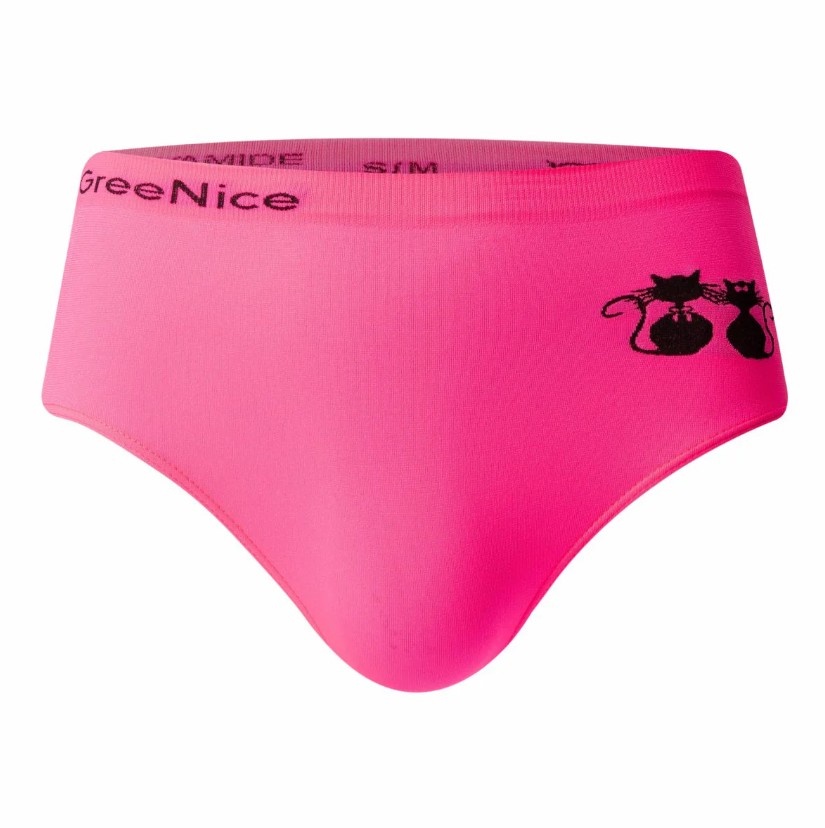 Dámské kalhotky bezešvé Greenice 6506 kočky S/M růžová