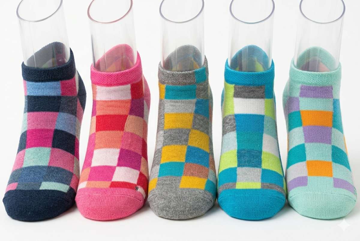 Dámské bavlněné kotníkové ponožky vzor kostička A59/S 39-41 růžová