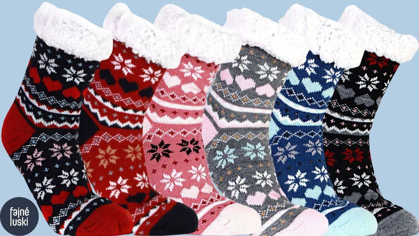 Domácí teplé ponožky s kožíškem protiskluzové srdce