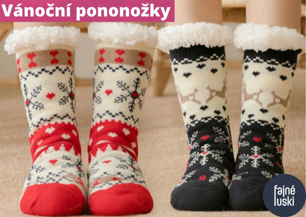 Vánoční ponožky s kožíškem protiskluzové