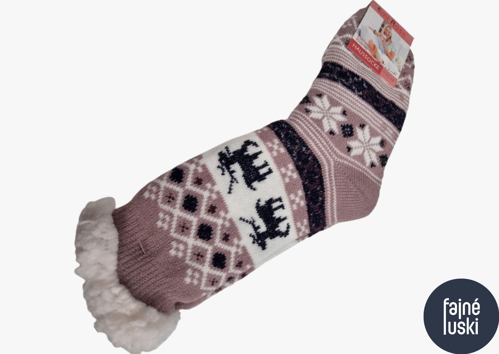 Domácí teplé ponožky s kožíškem třpytivý sobík 39-42 fialová