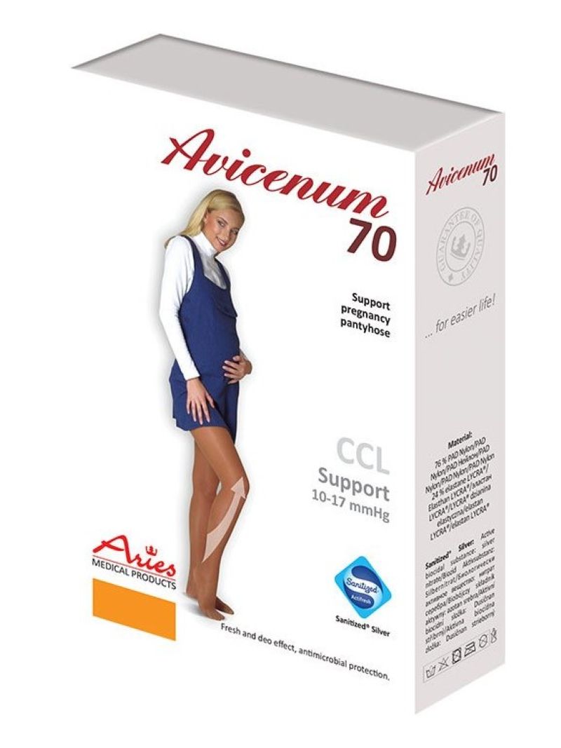 Těhotenské podpůrné punčochové kalhoty Aries 70 DEN tělová L