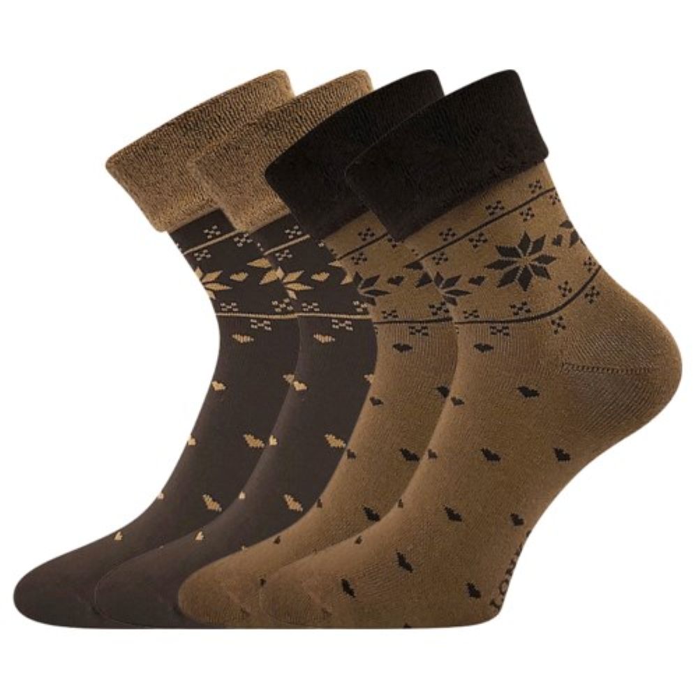 Ponožky dámské celofroté FROTANA s norským vzorem CAFFEE BROWN (čokoládová/hnědá) (2 páry) 35-38