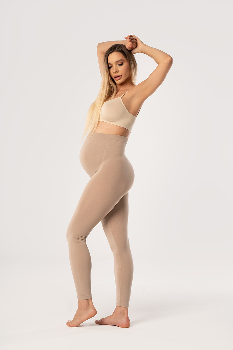 Těhotenské legíny BELLA MAMA bezešvé S/M Cacao