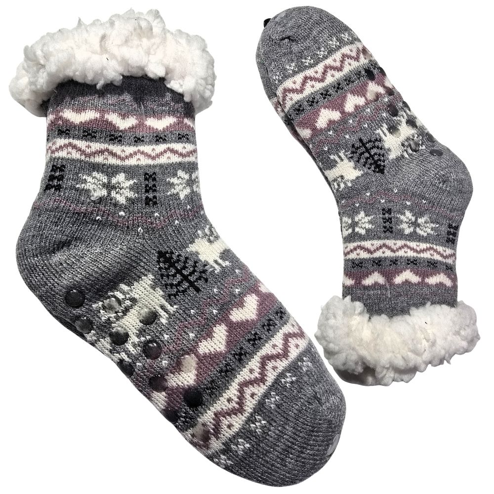 Domácí teplé dětské ponožky s kožíškem protiskluzové 29-32 světle modrá