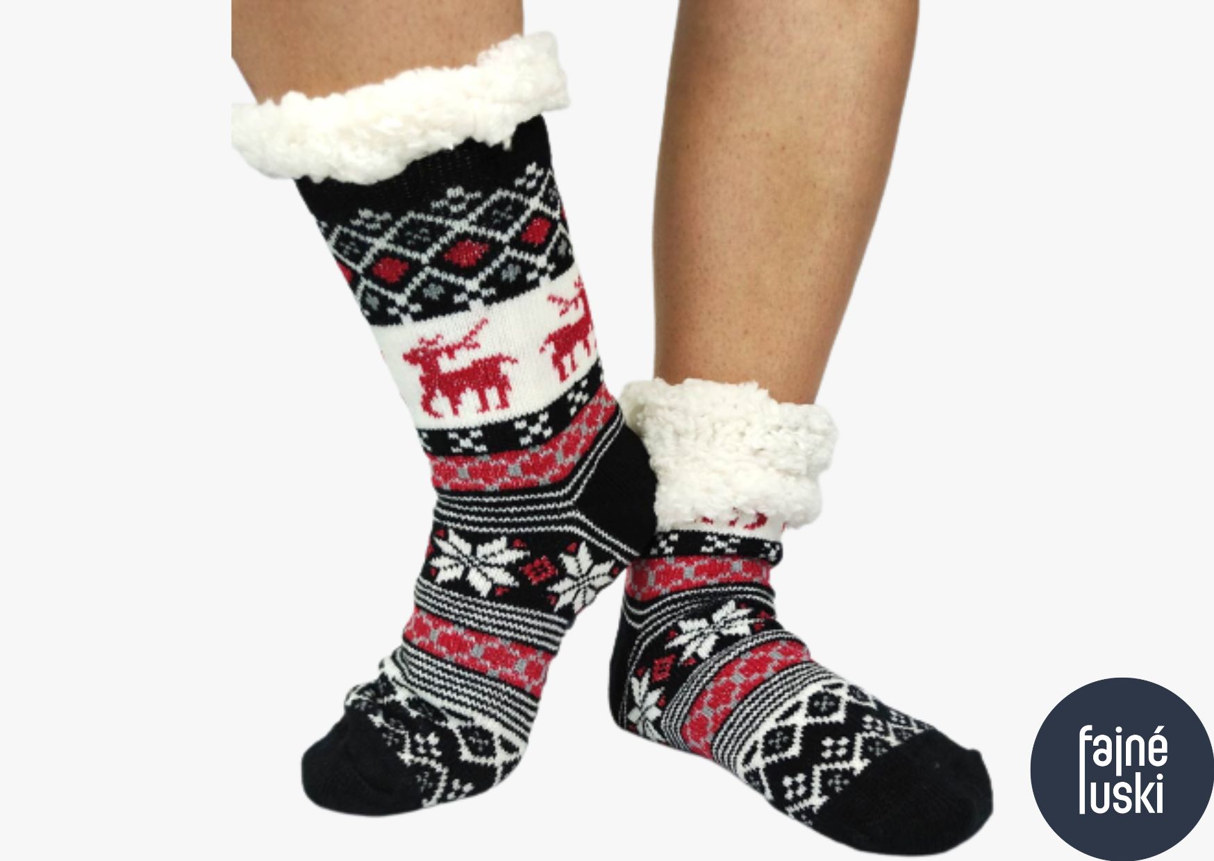 Domácí teplé ponožky s kožíškem třpytivý sobík 35-38 zelená