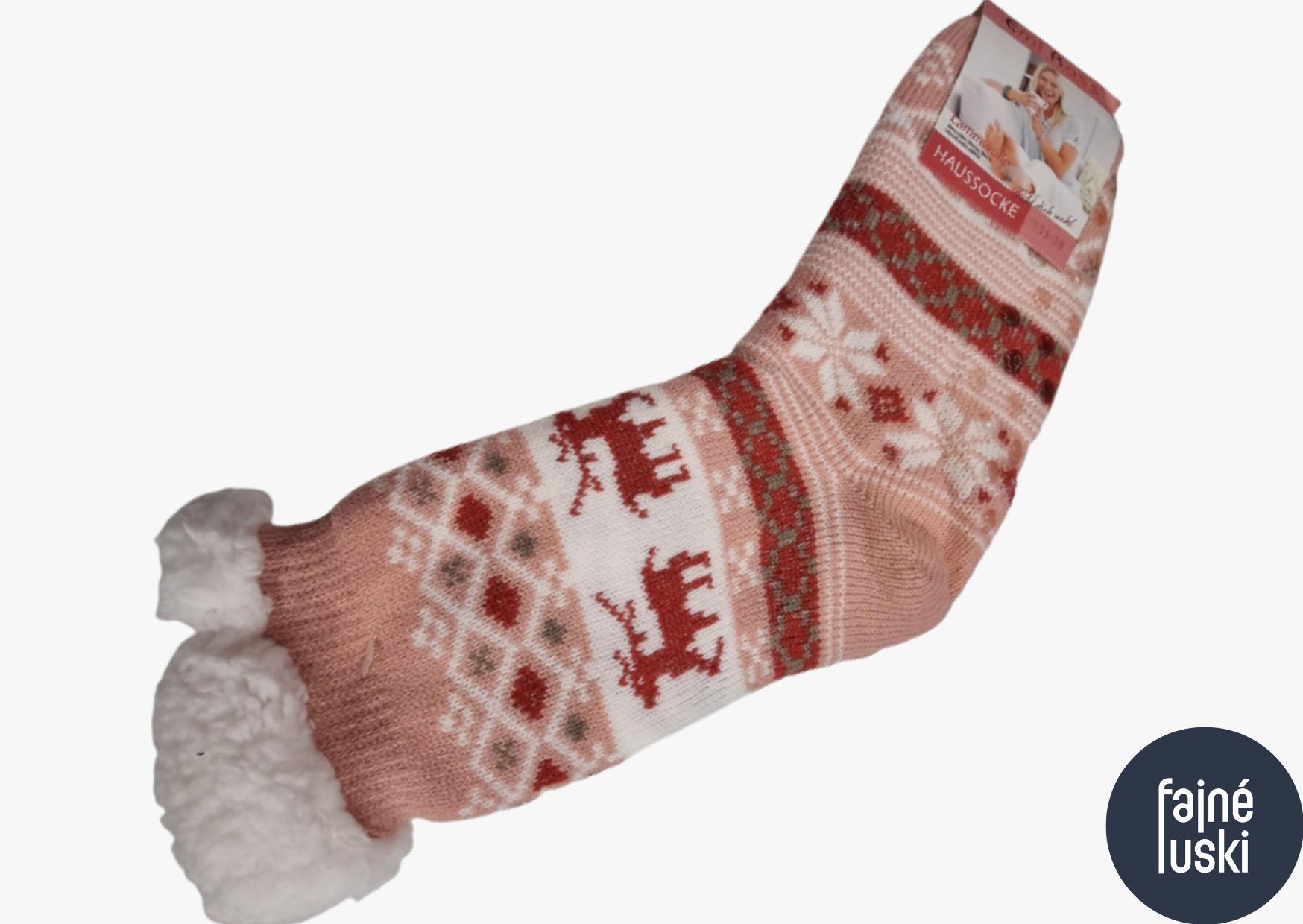 Domácí teplé ponožky s kožíškem třpytivý sobík 35-38 zelená