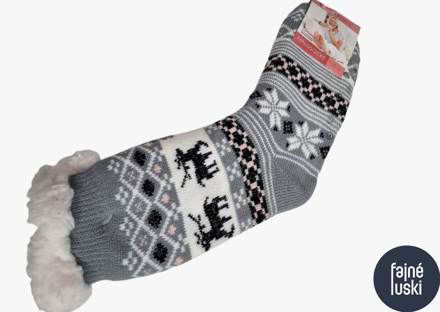 Domácí teplé ponožky s kožíškem třpytivý sobík 35-38 zelená