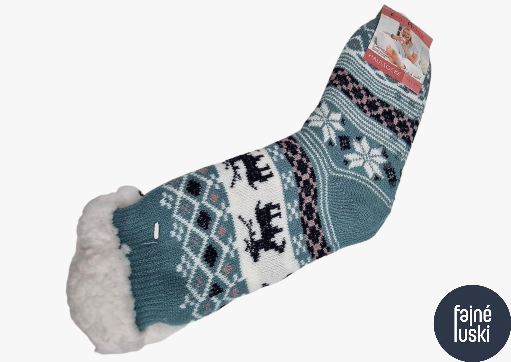 Domácí teplé ponožky s kožíškem třpytivý sobík 35-38 zelená